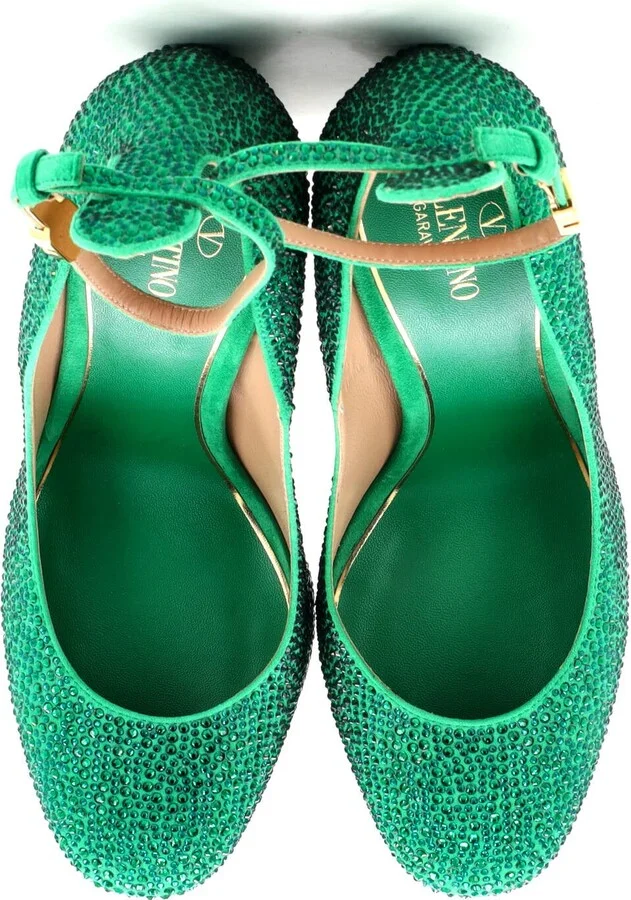 VALENTINO GARAVANI Women's Tan-Go Platform Pumps Crystal Embellished Suede 155 - Image 2