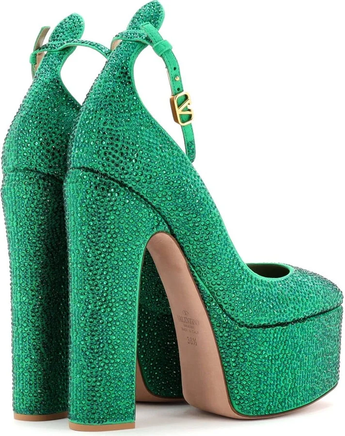 VALENTINO GARAVANI Women's Tan-Go Platform Pumps Crystal Embellished Suede 155 - Image 3