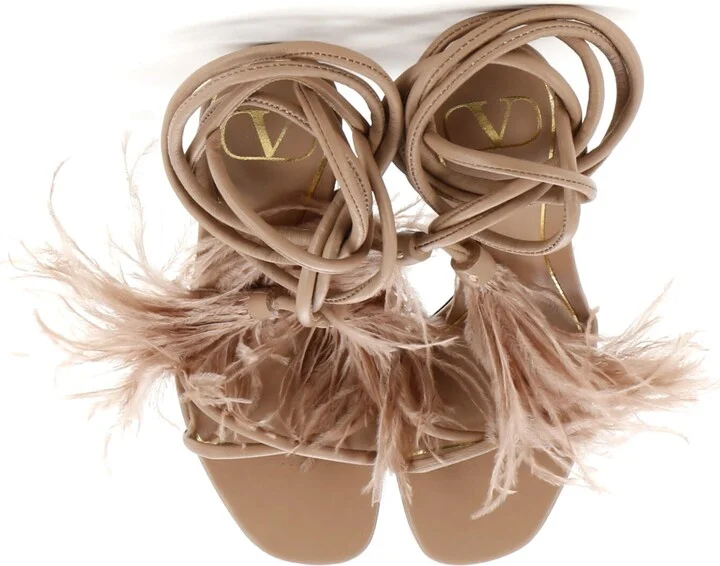 VALENTINO GARAVANI Women's Upflair Heeled Sandals Leather with Feathers - Image 2