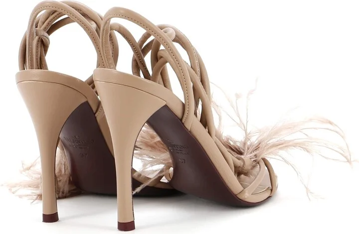 VALENTINO GARAVANI Women's Upflair Heeled Sandals Leather with Feathers - Image 3