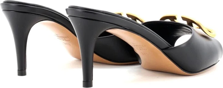 VALENTINO GARAVANI Women's VLogo Heeled Slide Sandals Leather - Image 3