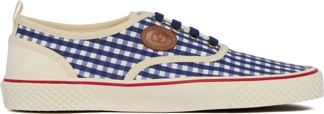 Valentino Gingham-Checked Lace-Up Sneakers