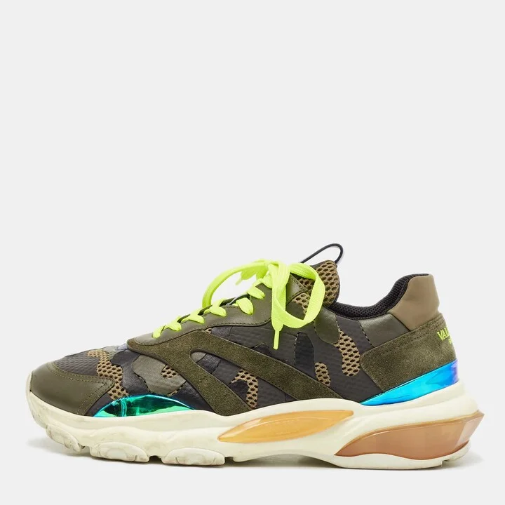 Valentino Green Suede and Leather Camouflage Sneakers Size 43