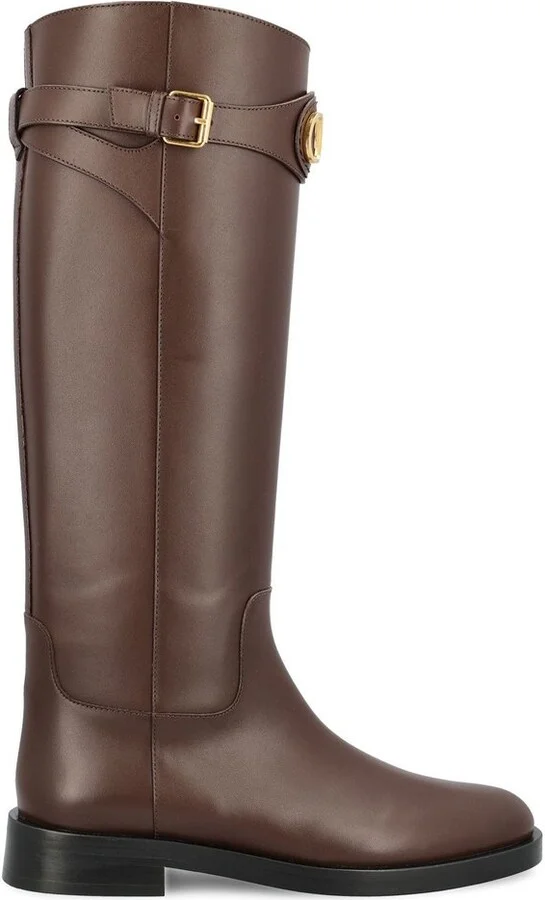 Valentino Logo Plaque Buckle Detailed Boots