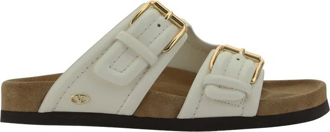 Valentino Logo Plaque Double-Strap Slip-On Slides