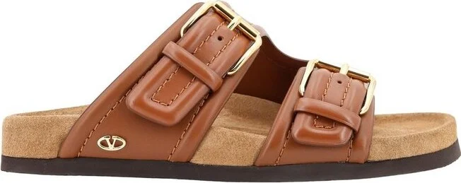 Valentino Logo Plaque Double-Strap Slip-On Slides