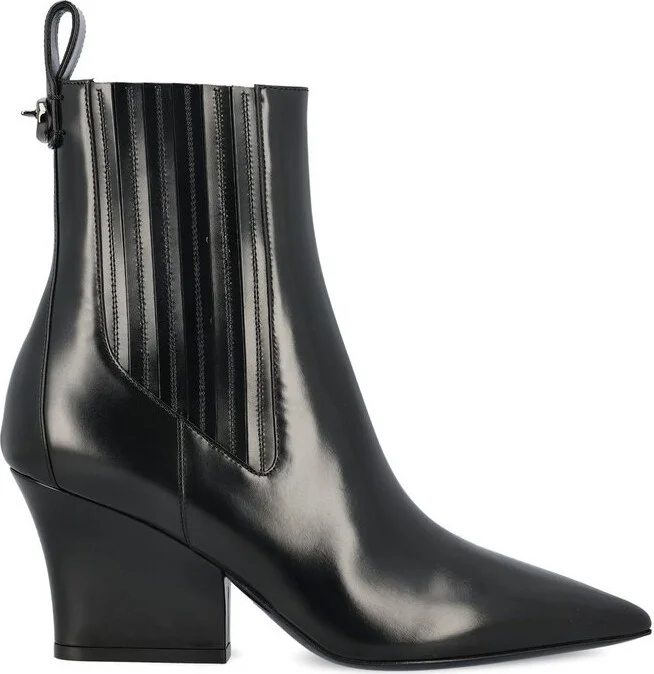 Valentino Logo Plaque Pointed Toe Ankle Boots