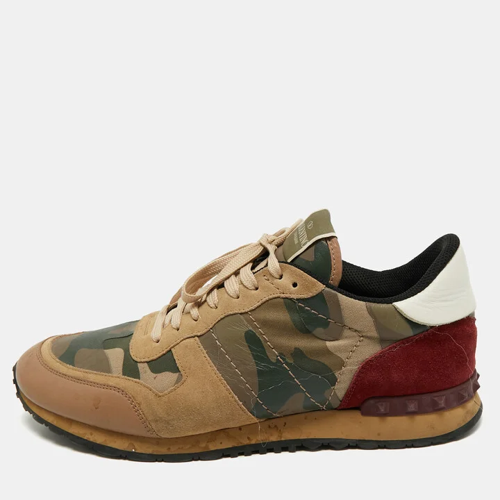 Valentino Multicolor Camouflage Leather and Suede Rockrunner Lace Up Sneakers Size 45