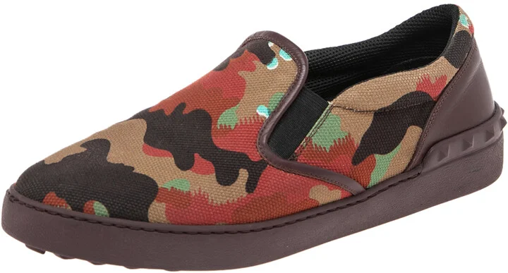 Valentino Multicolor Camouflage Print Canvas And Leather Rockstud Low Top Sneakers Size 40
