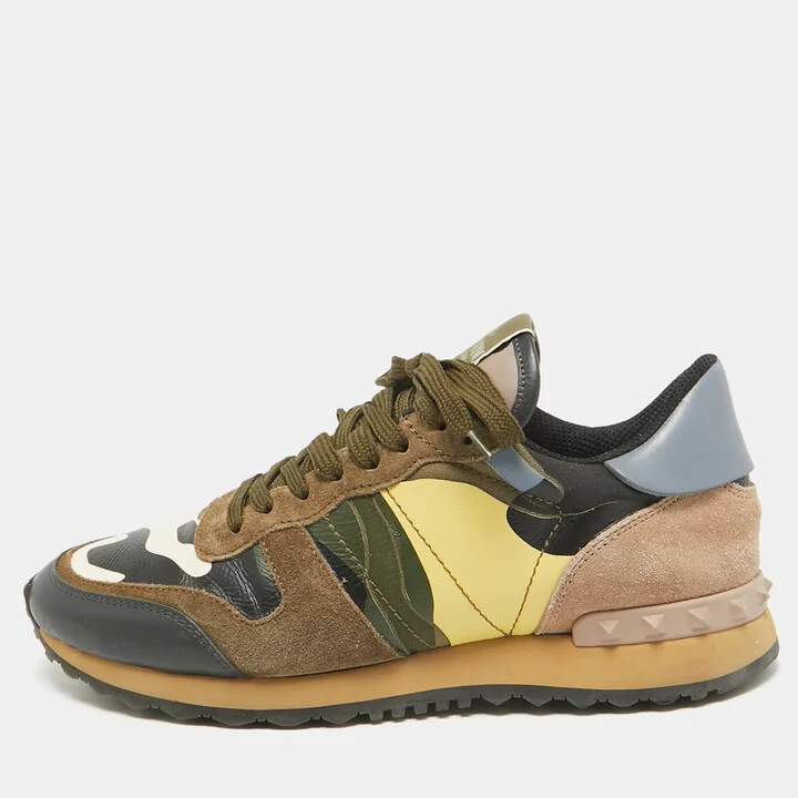 Valentino Multicolor Leather and Suede Rockrunner Lace Up Sneakers Size 39.5