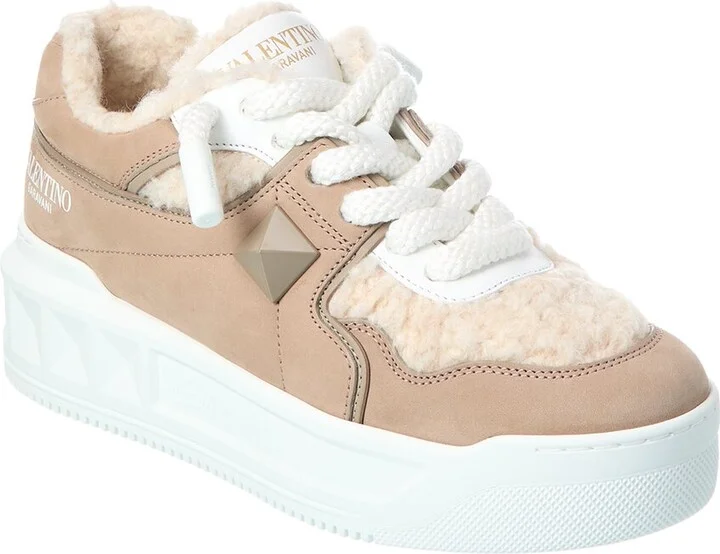 Valentino One Stud Xl Leather & Wool Sneaker