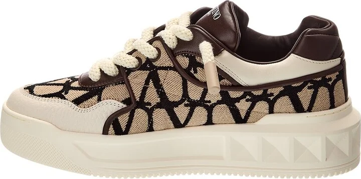 Valentino One Stud Xl Toile Iconographe Canvas & Leather Sneaker - Image 2