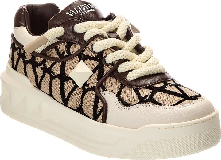 Valentino One Stud Xl Toile Iconographe Canvas & Leather Sneaker