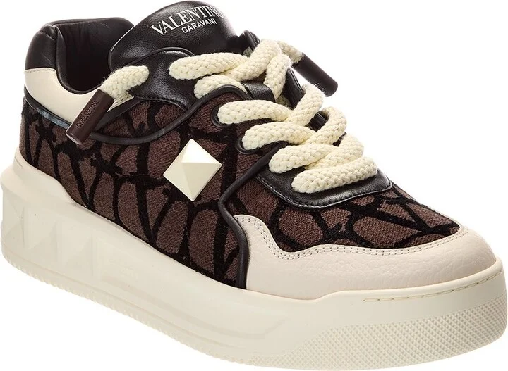 Valentino One Stud XL Toile Iconographe Canvas & Leather Sneaker