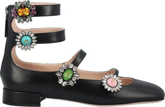 Valentino Preshoes Embellished Square Toe Ballerina Shoes