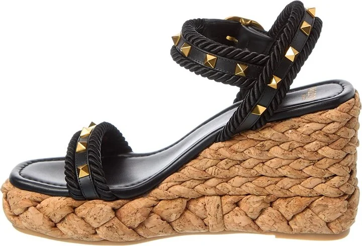 Valentino Rockstud 100 Leather Wedge Sandal - Image 2