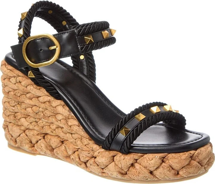 Valentino Rockstud 100 Leather Wedge Sandal