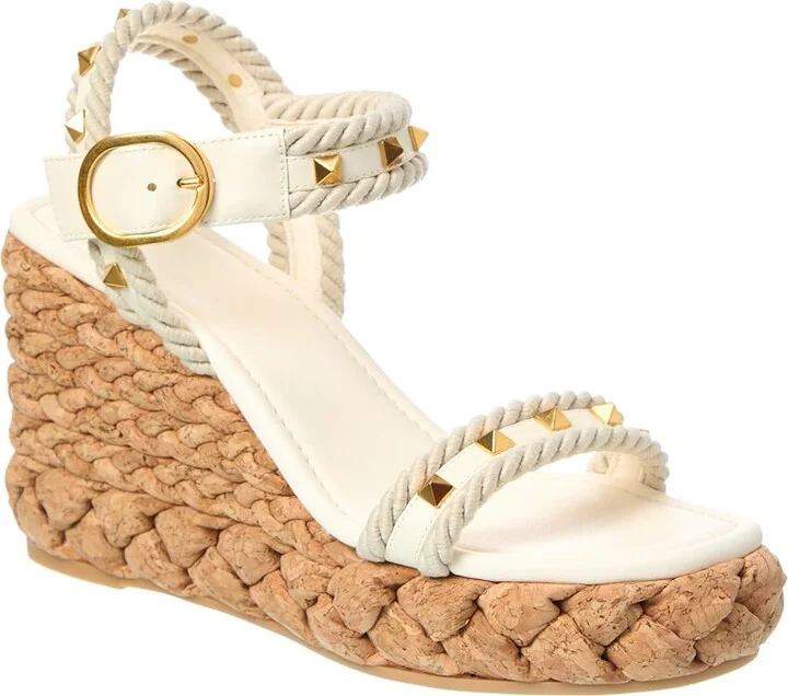 Valentino Rockstud 100 Leather Wedge Sandal