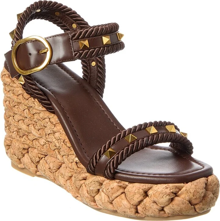 Valentino Rockstud 100 Leather Wedge Sandal