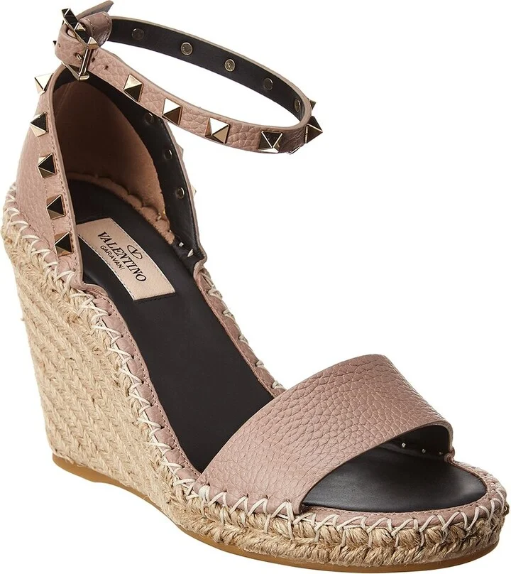 Valentino Rockstud 100 Leather Wedge Sandal