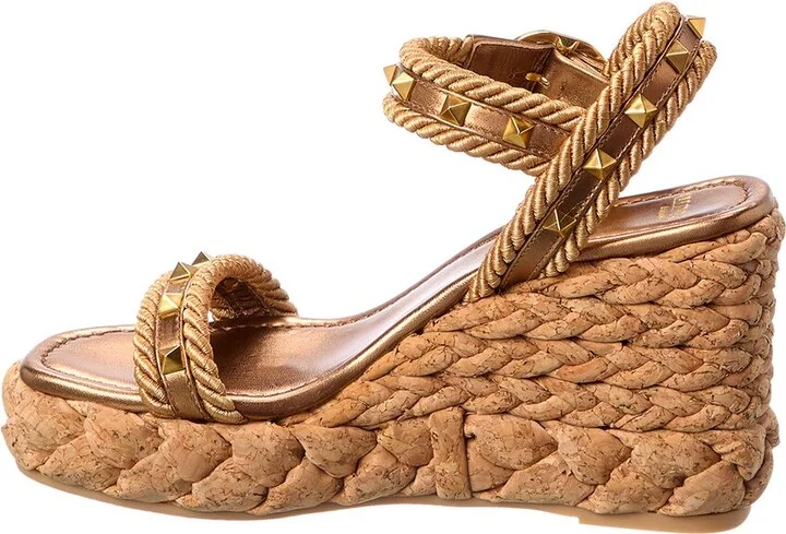 Valentino Rockstud 100 Rope & Leather Wedge Sandal - Image 2