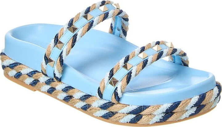 Valentino Rockstud 20 Leather & Rope Sandal