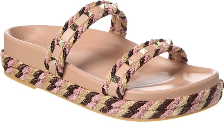 Valentino Rockstud 20 Leather & Rope Sandal