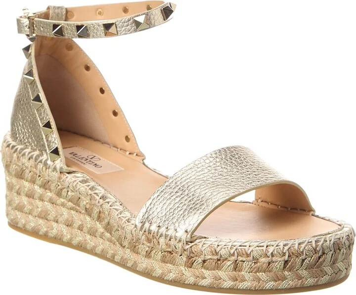 Valentino Rockstud 55 Grainy Leather Platform Sandal