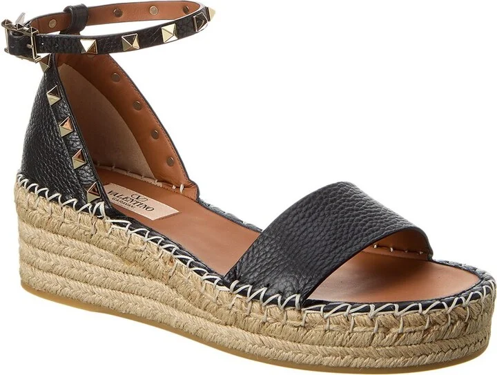 Valentino Rockstud 55 Grainy Leather Platform Sandal