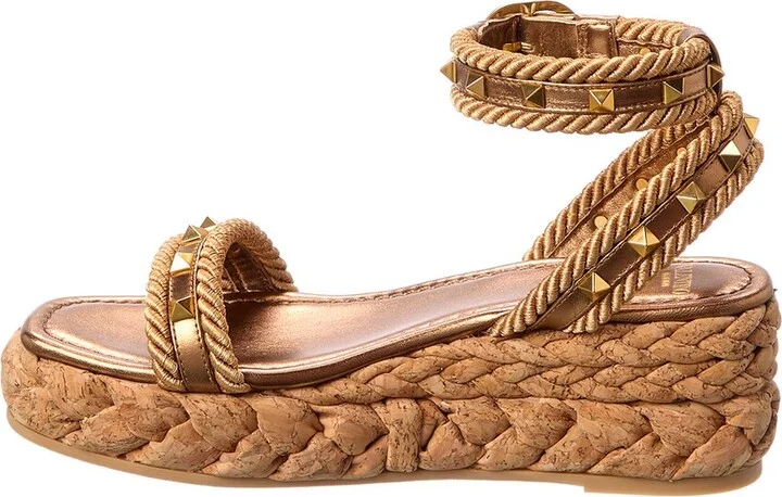 Valentino Rockstud 60 Rope & Leather Wedge Sandal - Image 2