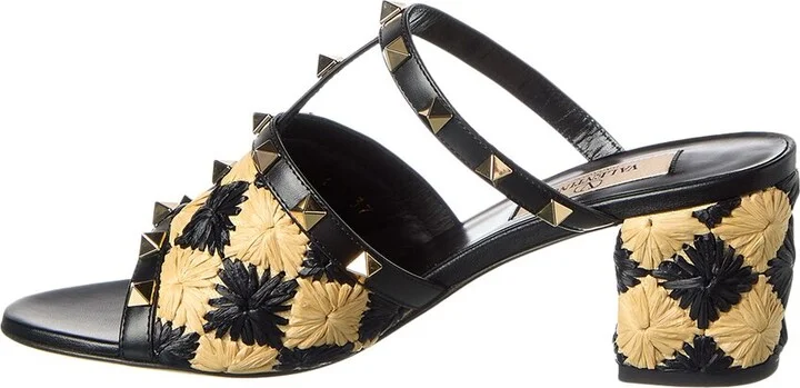 Valentino Rockstud 60 Straw & Leather Sandal - Image 2