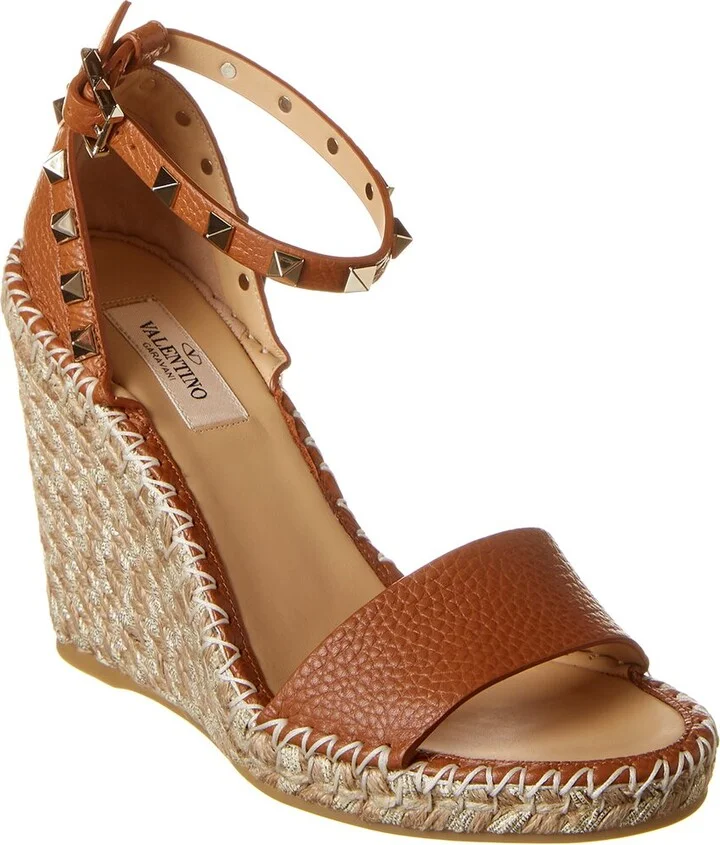 Valentino Rockstud 95 Grainy Leather Wedge Sandal