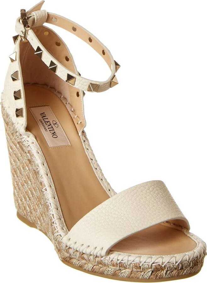 Valentino Rockstud 95 Grainy Leather Wedge Sandal