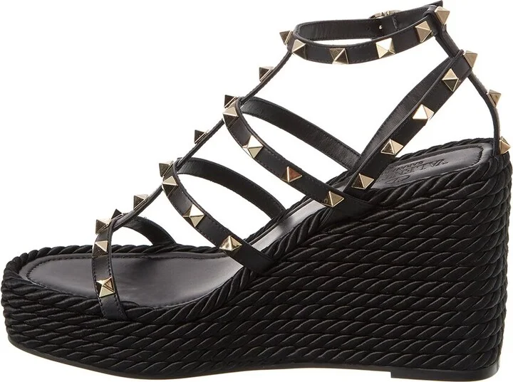 Valentino Rockstud 95 Leather Wedge Sandal - Image 2