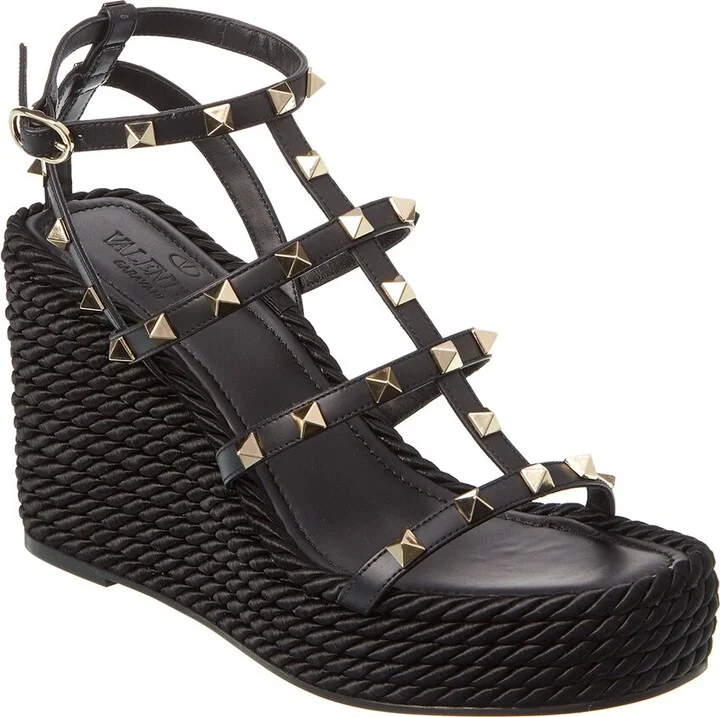 Valentino Rockstud 95 Leather Wedge Sandal