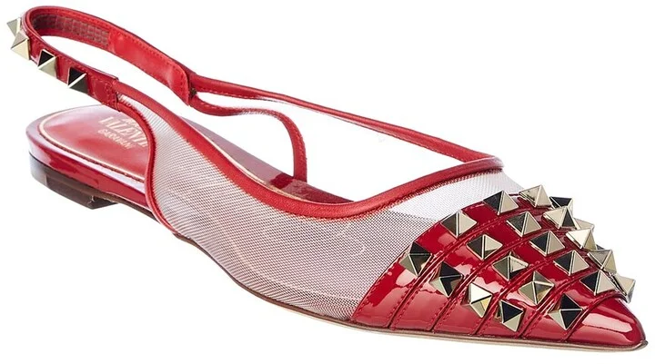 Valentino Rockstud Alcove Patent & Mesh Slingback Flat