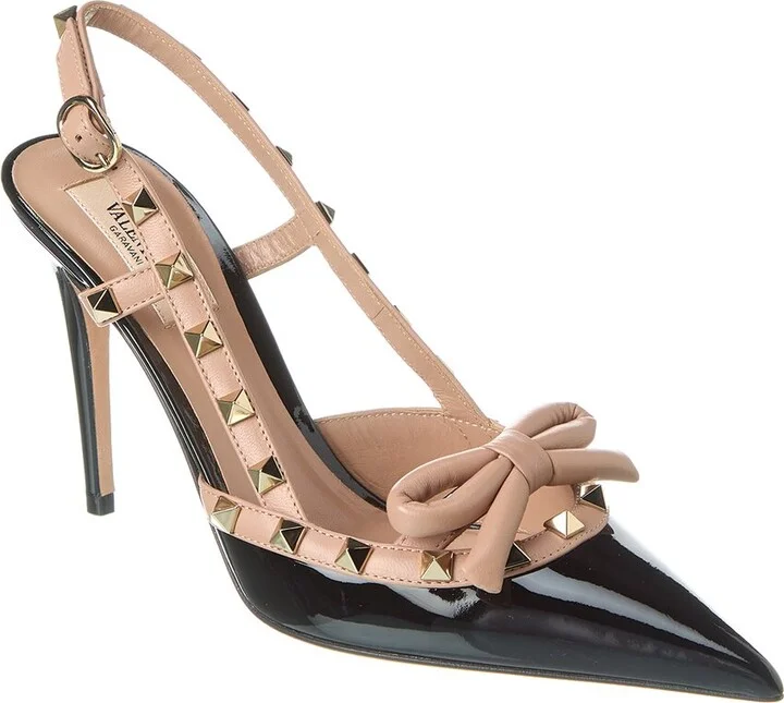 Valentino Rockstud Bow 100 Patent Slingback Pump