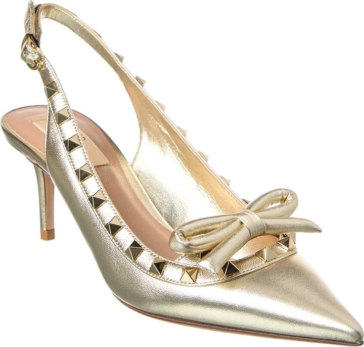 Valentino Rockstud Bow 60 Leather Slingback Pump