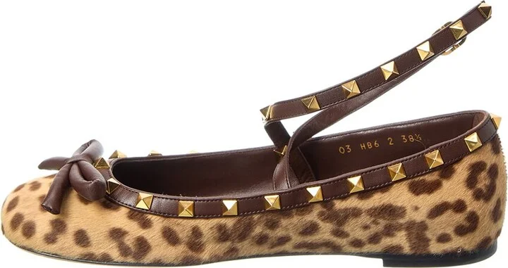 Valentino Rockstud Bow Haircalf & Leather Flat - Image 2