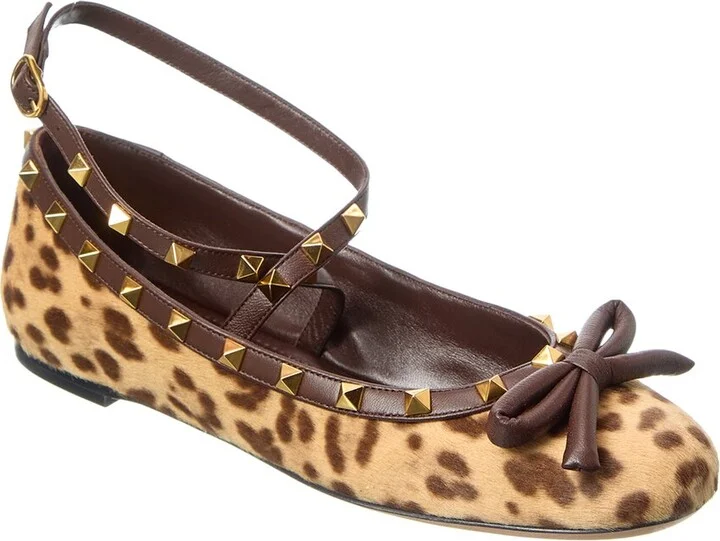 Valentino Rockstud Bow Haircalf & Leather Flat