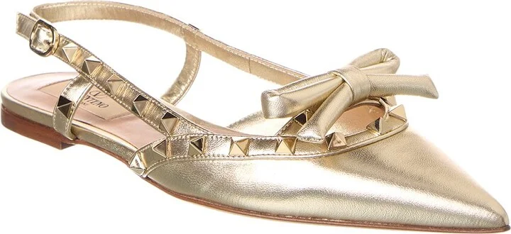 Valentino Rockstud Bow Leather Slingback Ballerina Flat