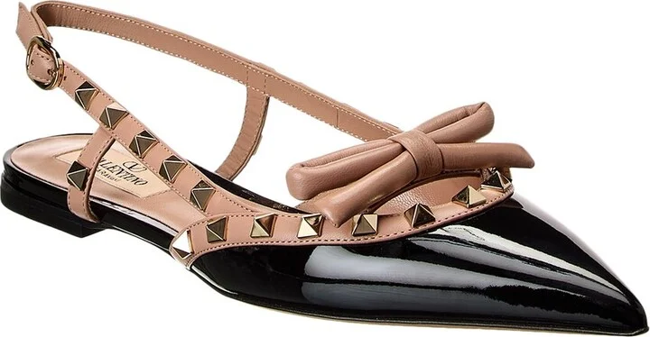 Valentino Rockstud Bow Patent Slingback Ballerina Flat