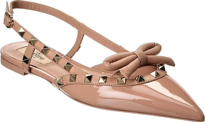 Valentino Rockstud Bow Patent Slingback Ballerina Flat