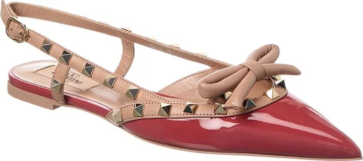Valentino Rockstud Bow Patent Slingback Ballerina Flat