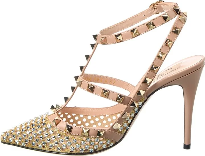 Valentino Rockstud Caged 100 Leather & Mesh Pump - Image 2