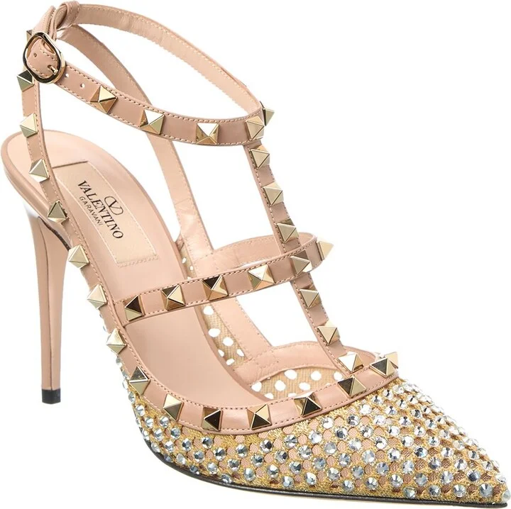Valentino Rockstud Caged 100 Leather & Mesh Pump