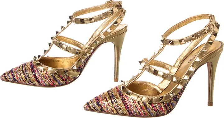 Valentino Rockstud Caged 100 Tweed & Leather Pump (Authentic Pre-Loved) - Image 2