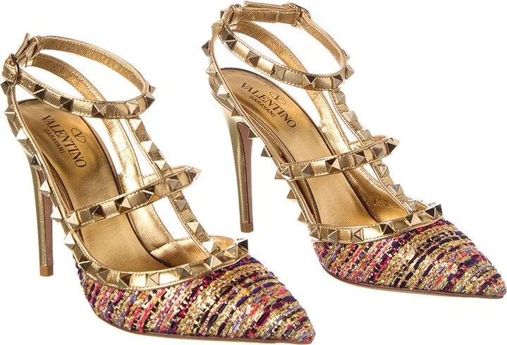 Valentino Rockstud Caged 100 Tweed & Leather Pump (Authentic Pre-Loved)