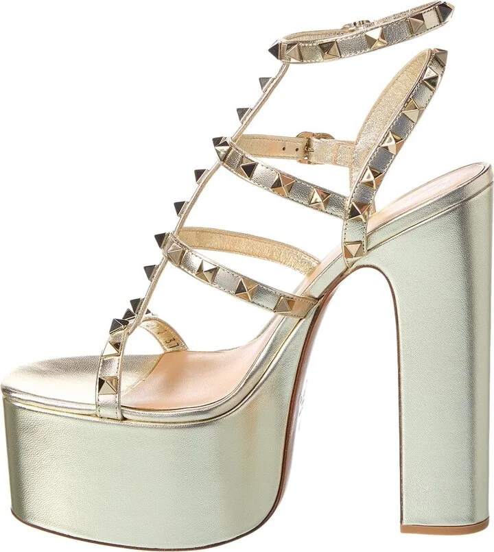 Valentino Rockstud Caged 155 Leather Ankle Strap Platform Sandal - Image 2