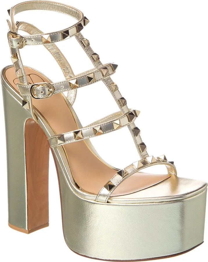 Valentino Rockstud Caged 155 Leather Ankle Strap Platform Sandal